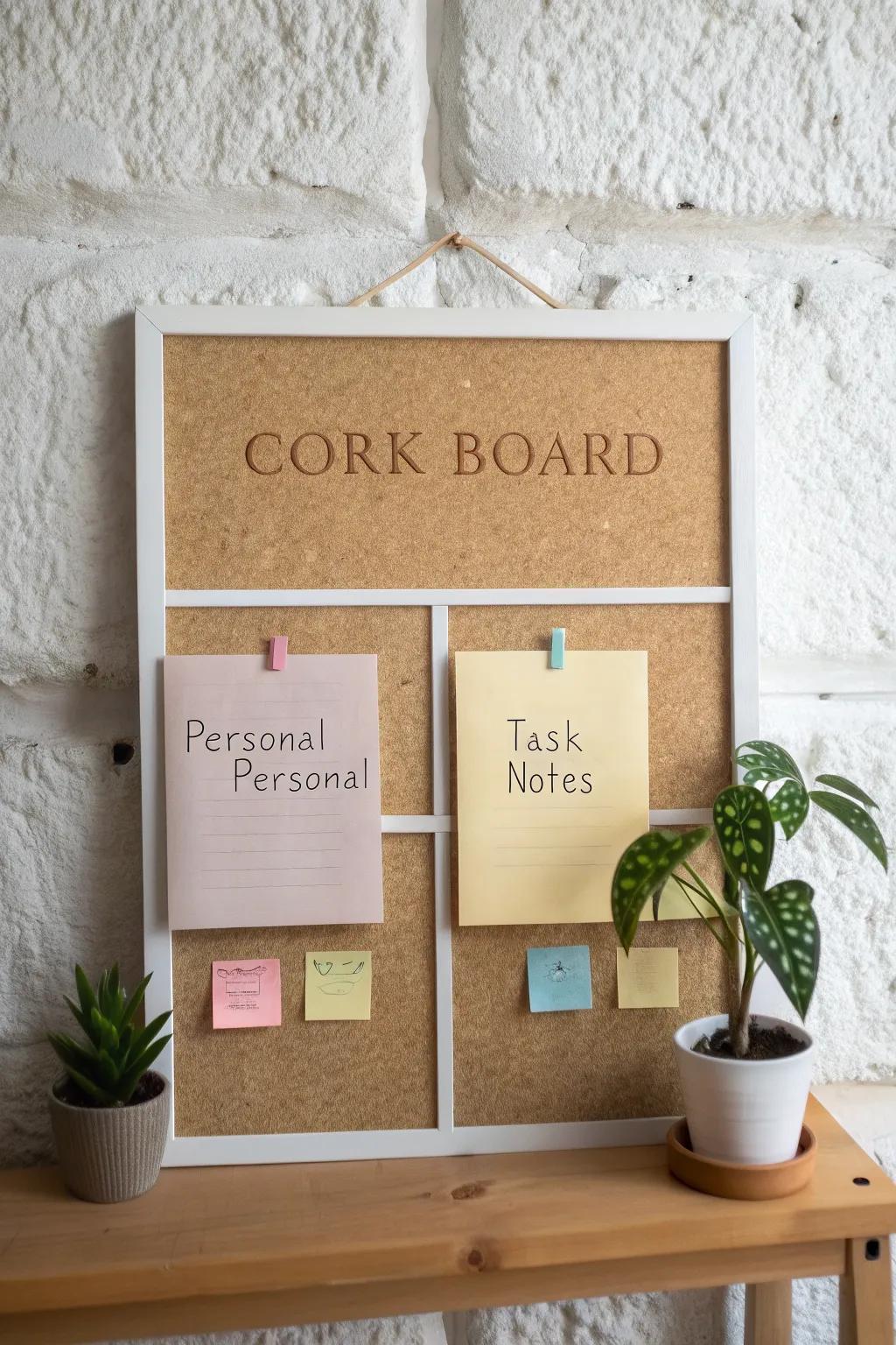 Transform your cork board into a masterpiece of organization and style with thoughtfully crafted sections. 🌿📌 #MinimalistBoho #OrganizedBeauty