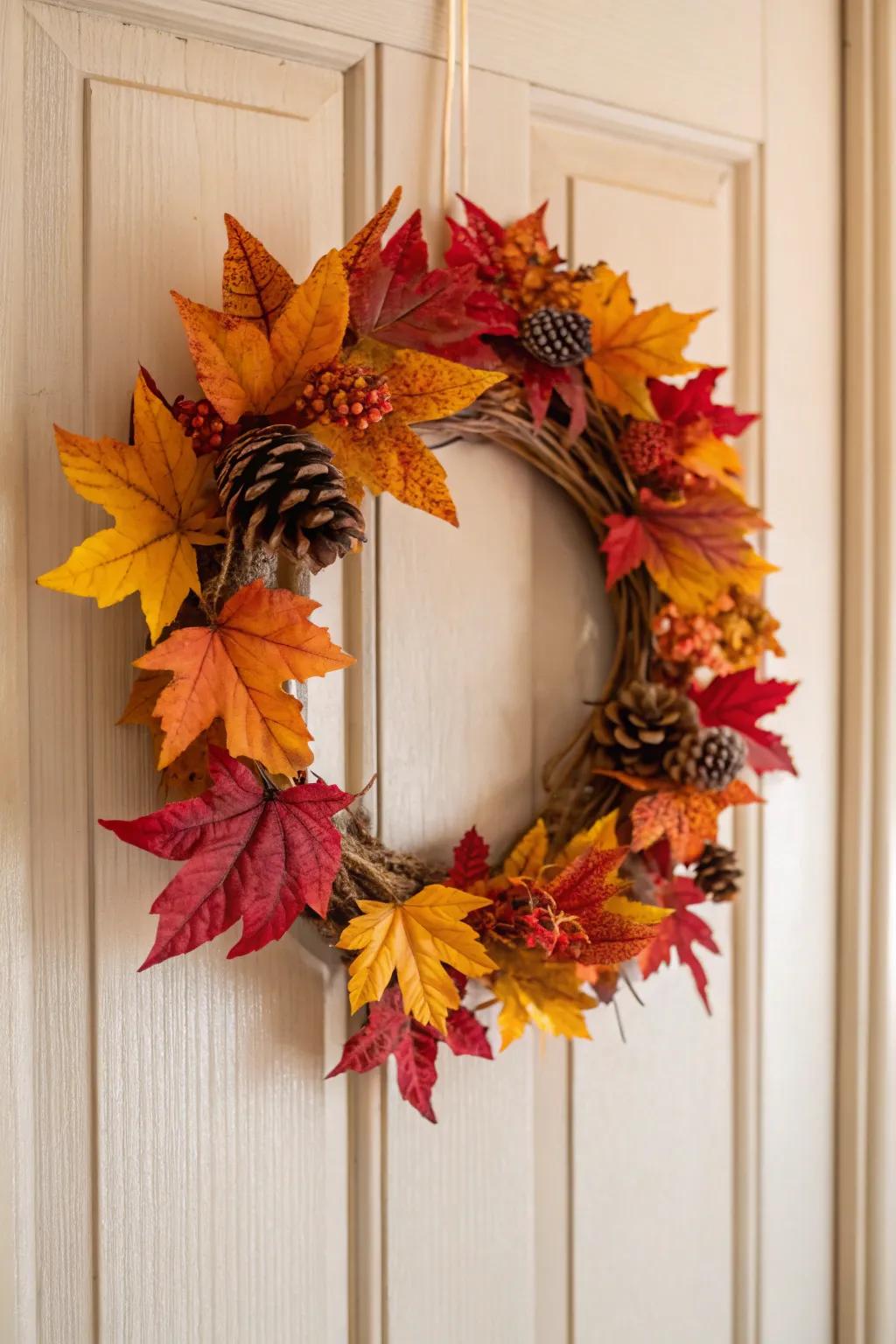 Welcome the season with a handcrafted autumn leaf wreath, where simplicity meets natural beauty.