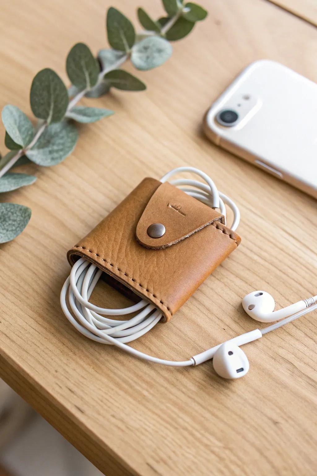 Keep your cords stylishly organized with this minimalist leather cord keeper—perfect for the modern traveler.