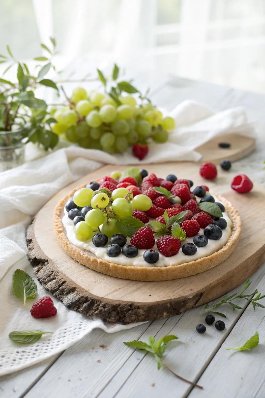 Transform your dessert into a lush garden with this creative fruit pizza design!