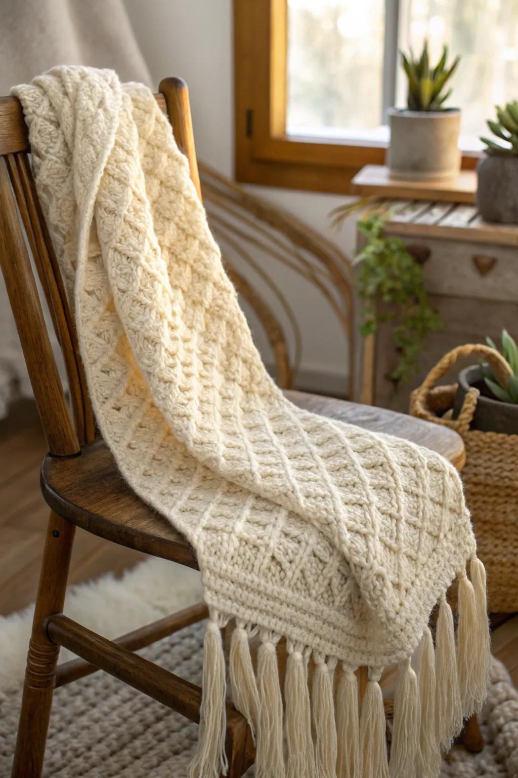 Embrace the cozy artistry of the alpine stitch—perfect for your winter accessory collection.