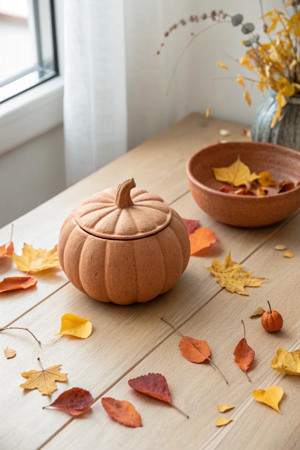 Embrace autumn with this charming pumpkin pinch pot, perfect for adding a seasonal touch to your decor.