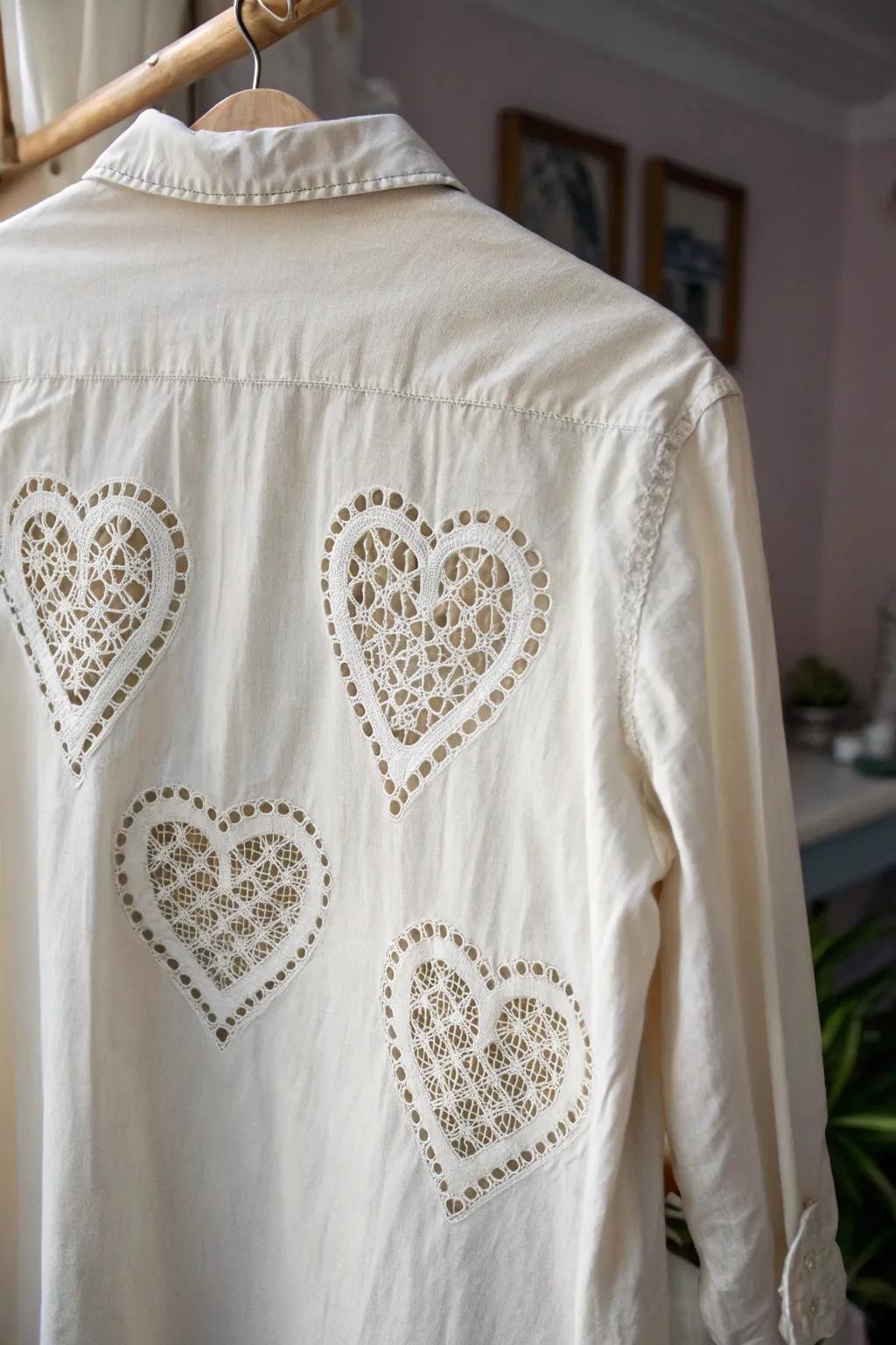 Embrace vintage charm with delicate lace heart cut-outs for a romantic Valentine's look.