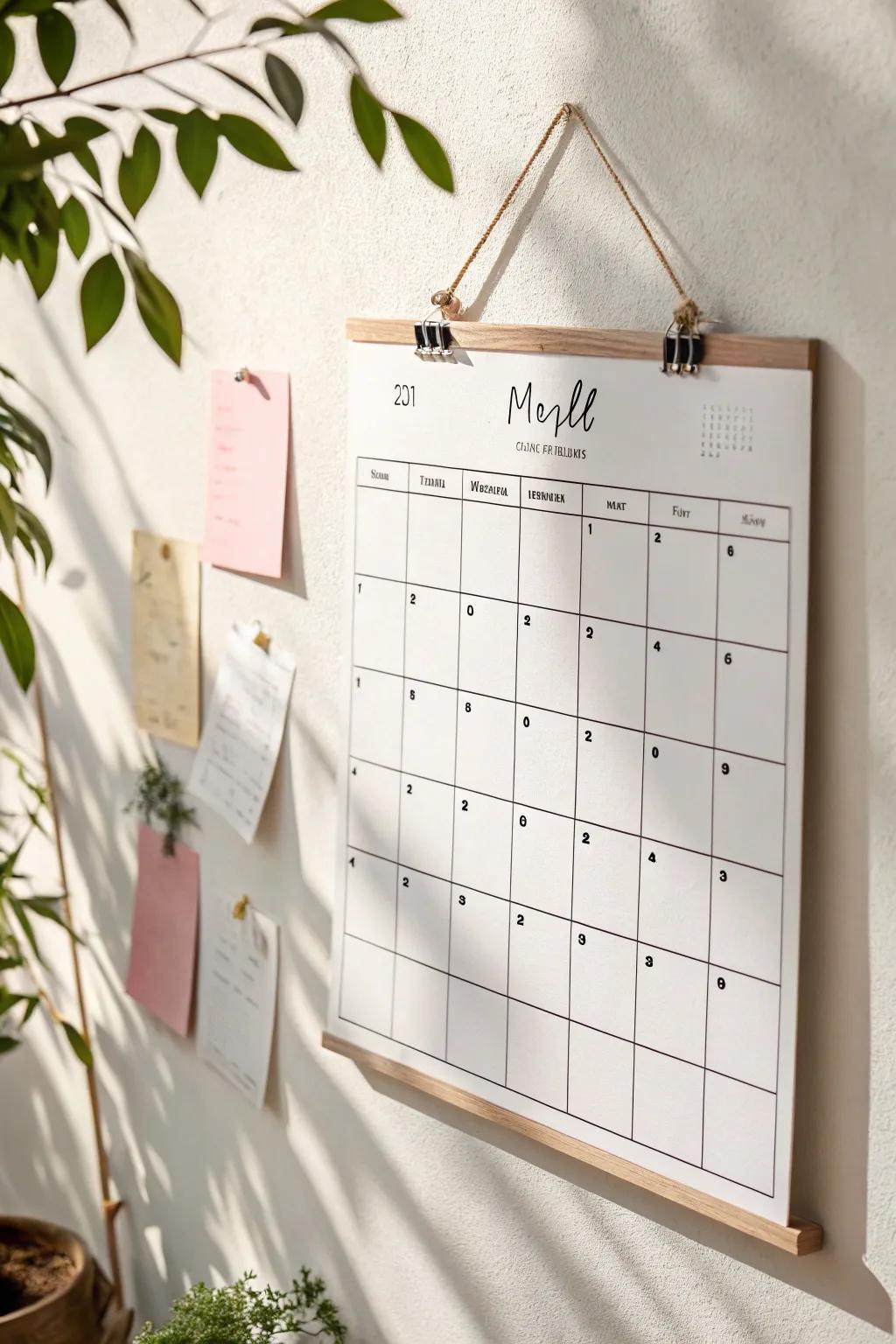 Elevate your planning game with a minimalist whiteboard calendar, perfectly accented with chic magnets for a touch of effortless elegance.