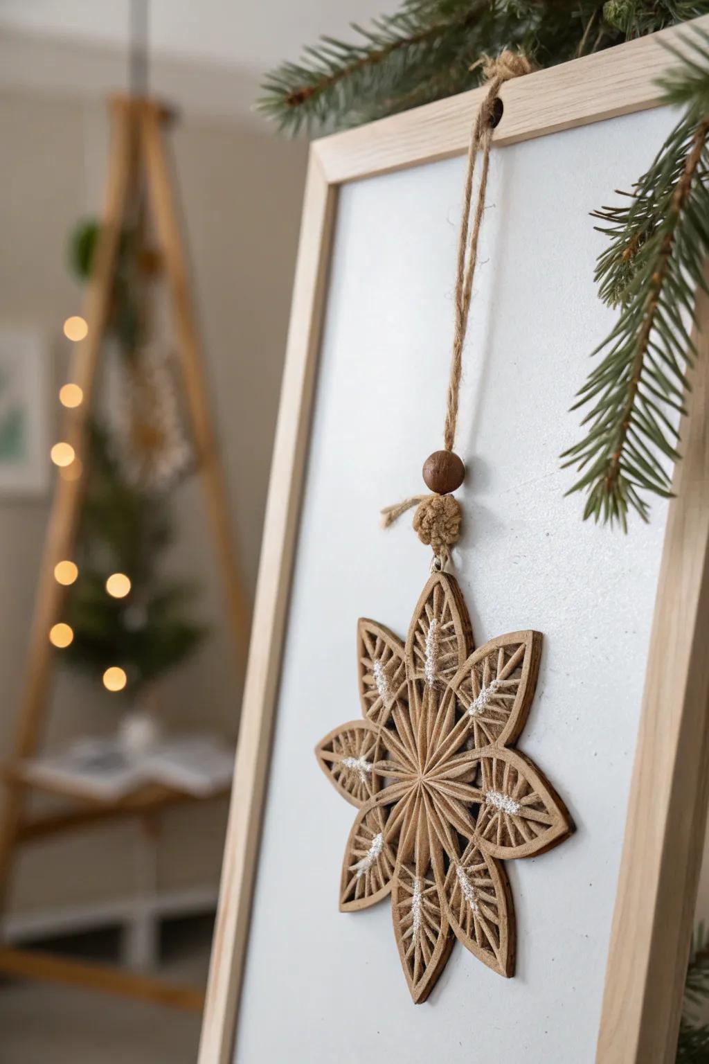 Embrace the art of simplicity with a handcrafted ornament that tells a story of creativity and elegance.