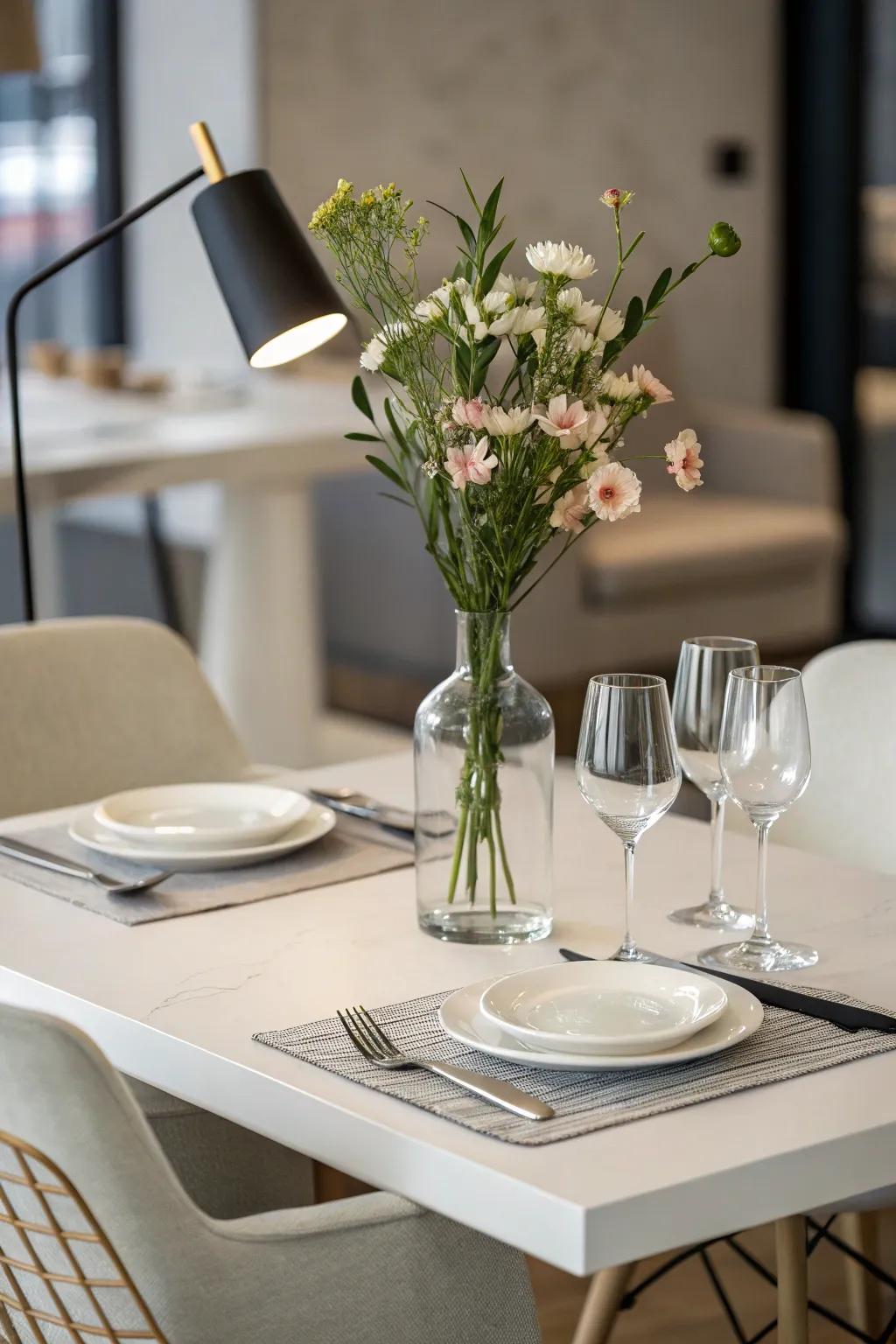 Minimalist elegance brings serenity and focus to the dining experience.