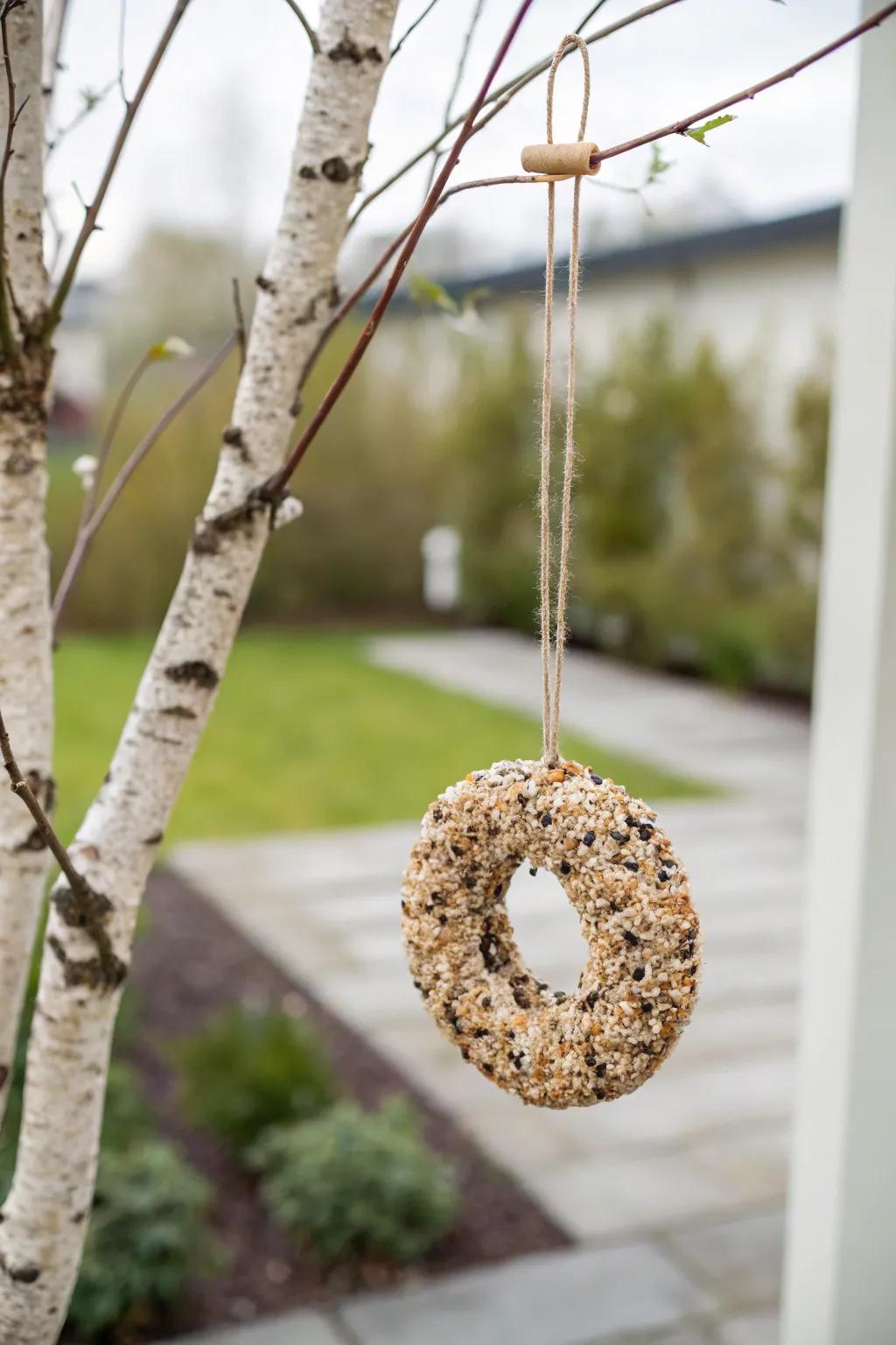 Elevate your garden with a charming DIY birdseed wreath feeder, blending simplicity with natural elegance.
