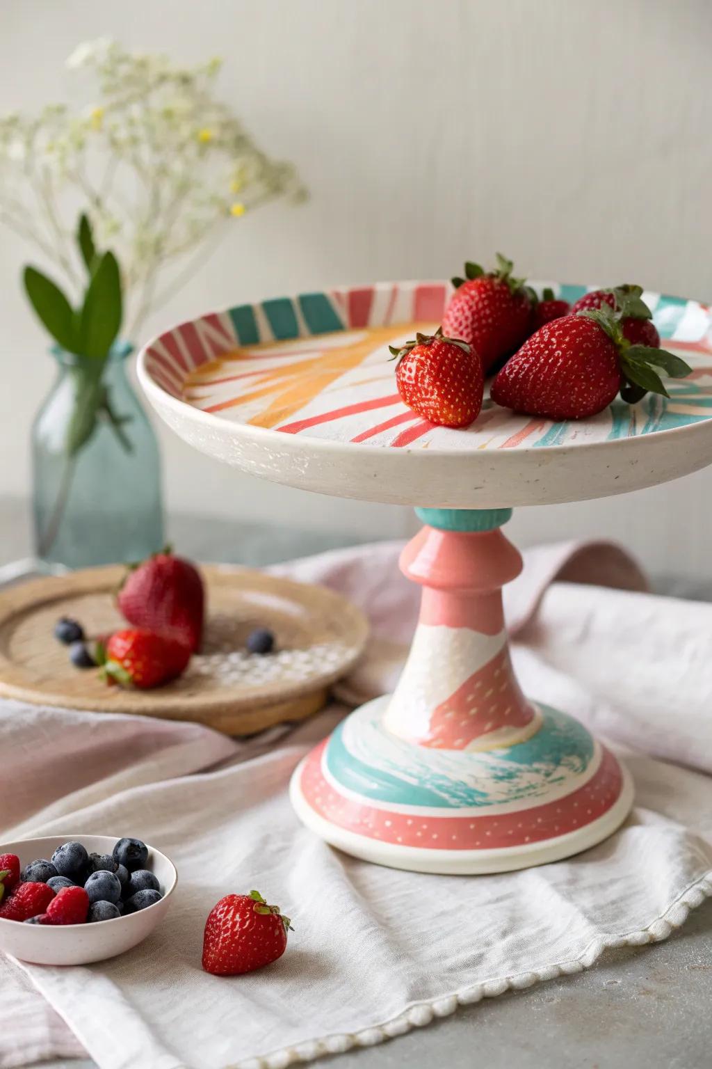 Transform your table with a vibrant DIY cake stand that blends Scandinavian simplicity with Boho charm.