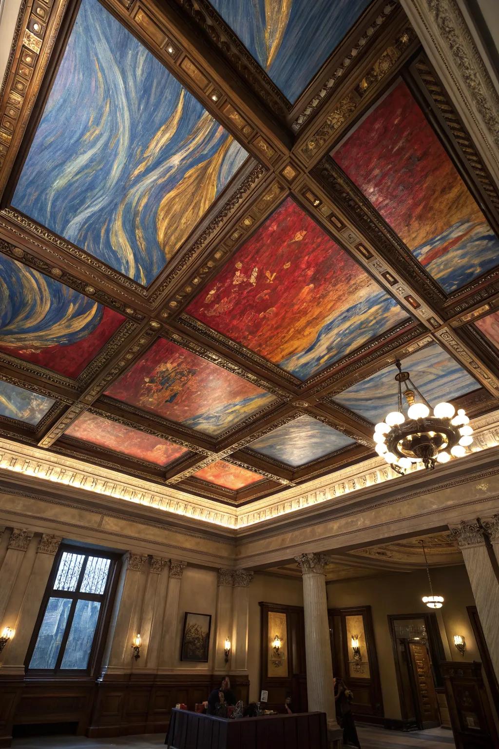 Transform your ceiling into a masterpiece with a stunning mural that speaks volumes.