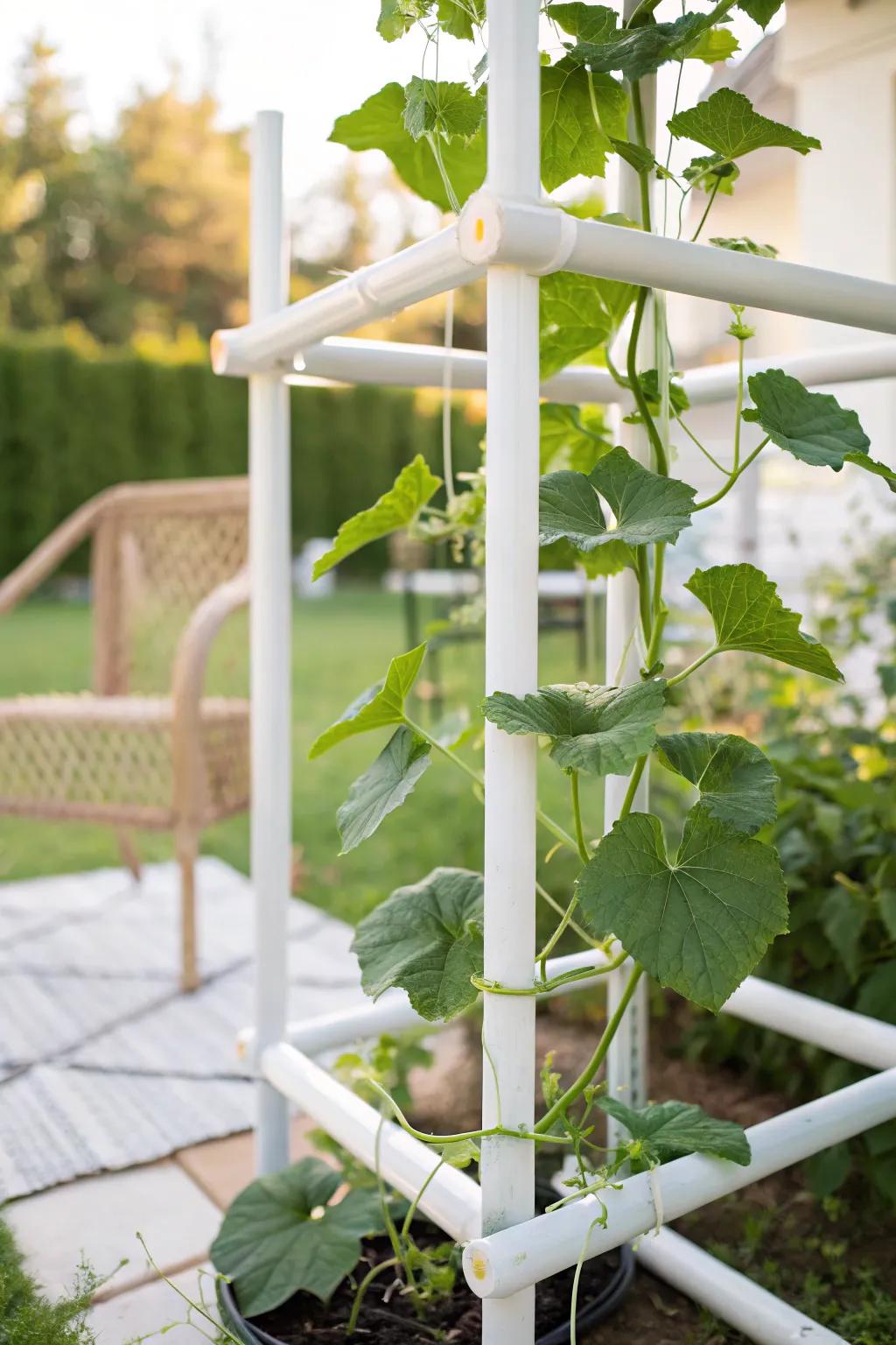 Elevate your garden with a chic DIY PVC pipe trellis—where modern design meets nature's elegance.