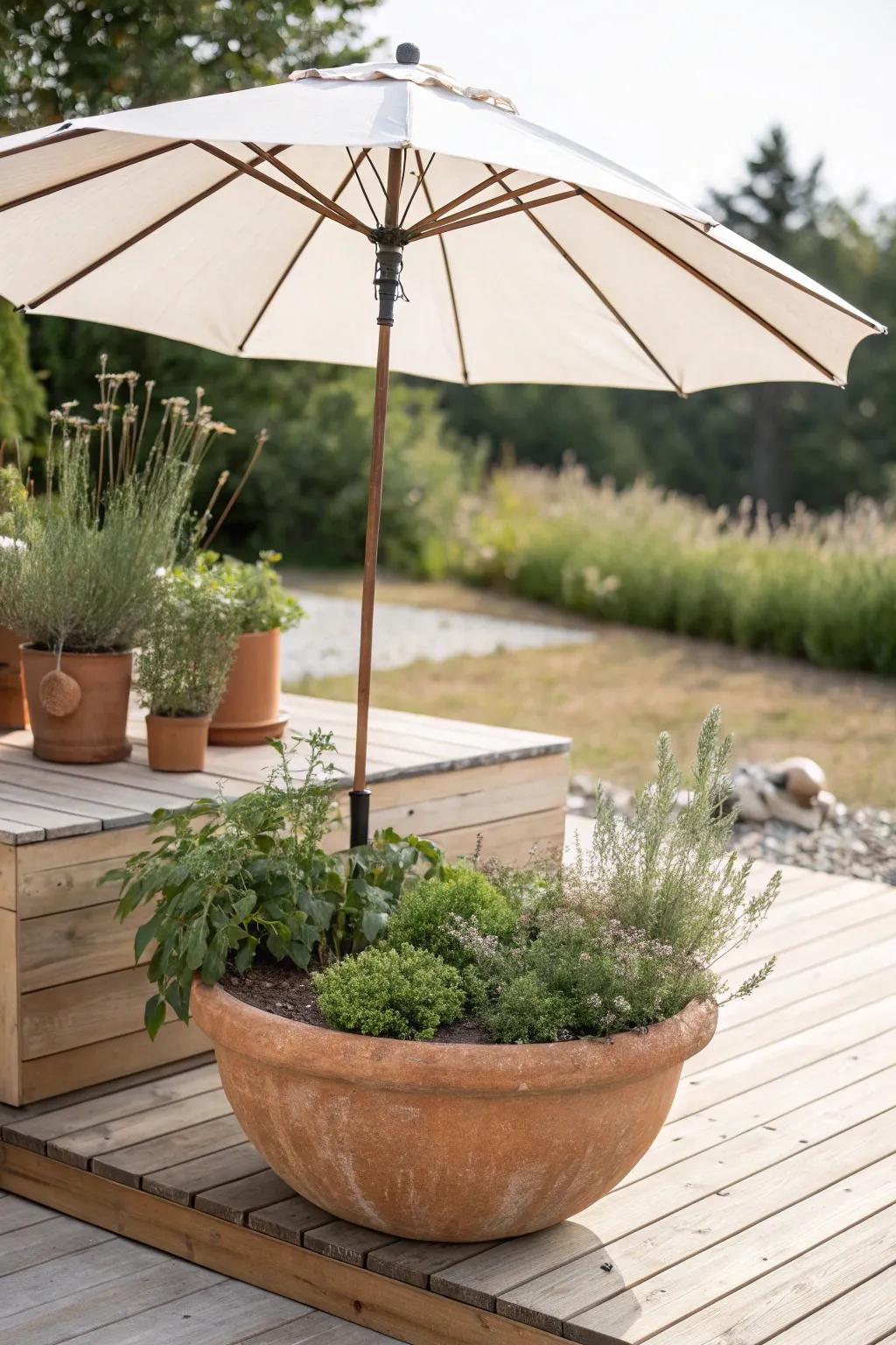 Shade and style for your furry friend—DIY elegance with an umbrella planter stand.