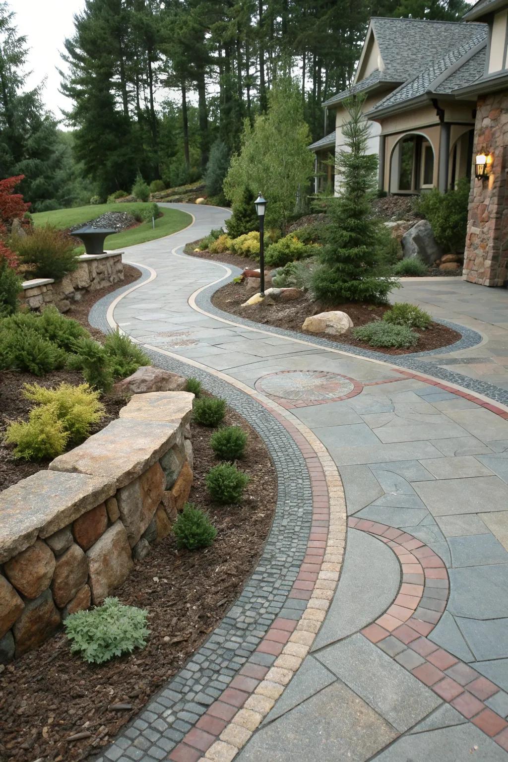 Embark on a journey with this artisanal winding pathway, where craftsmanship meets nature.