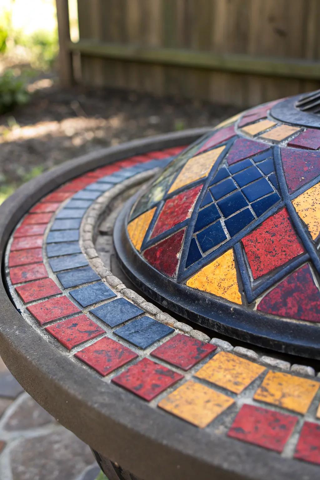 Transform your firepit with a mosaic tile masterpiece—where craftsmanship meets bold design.