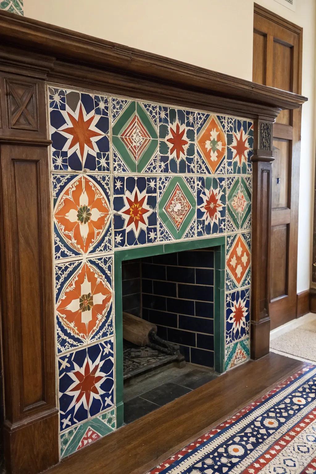 Transform your fireplace into a masterpiece with bold, painted tiles that showcase your unique style.