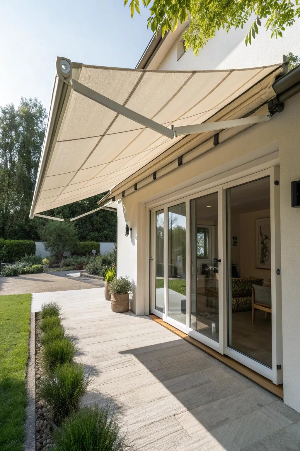 Effortless elegance: Transform your patio with a chic, retractable awning for those sun-drenched days.