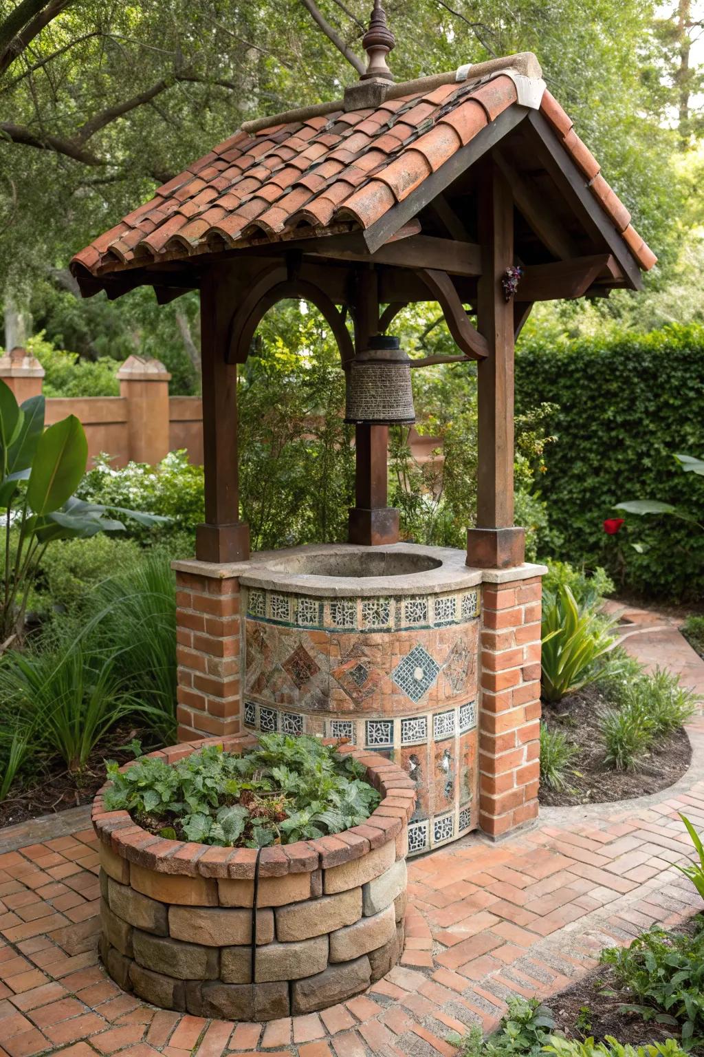 Transform your garden with a charming recycled-material wishing well, where sustainability meets style.