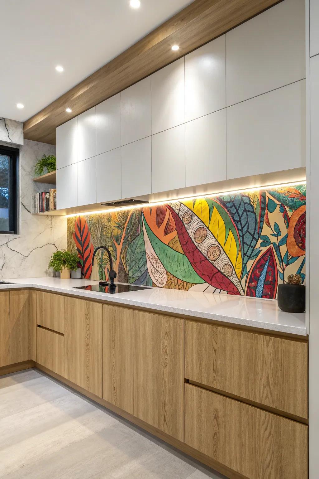 Transform your kitchen with a splash of abstract art, where creativity meets Scandinavian minimalism.