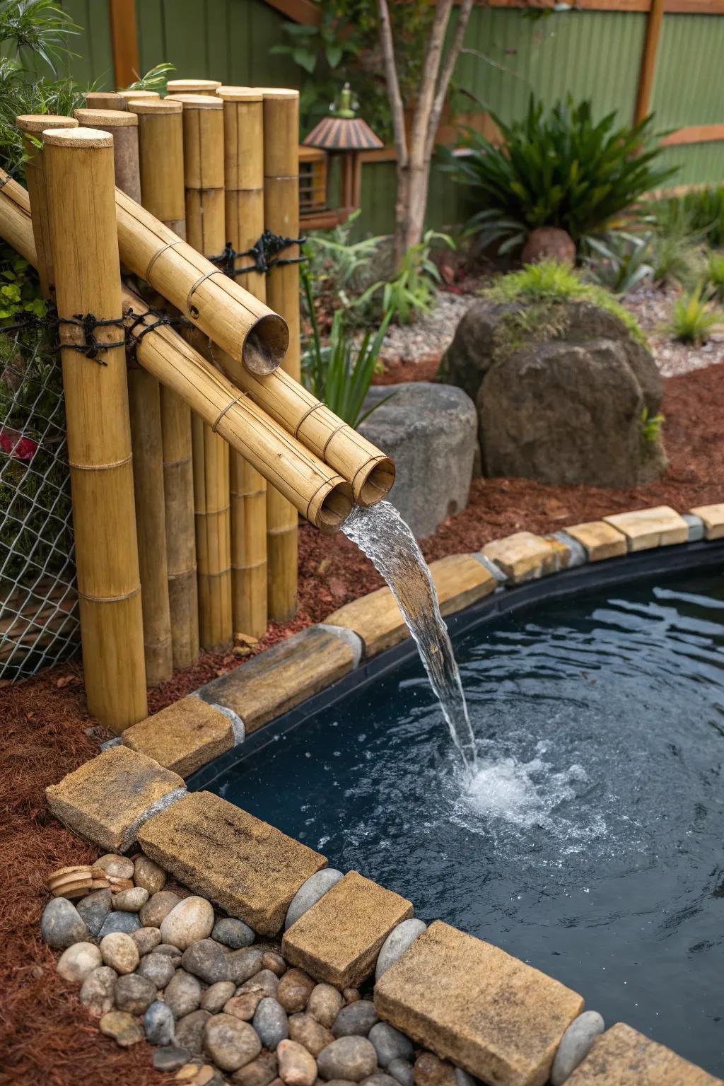 Transform your garden with a striking bamboo waterfall—where craftsmanship meets nature's elegance.