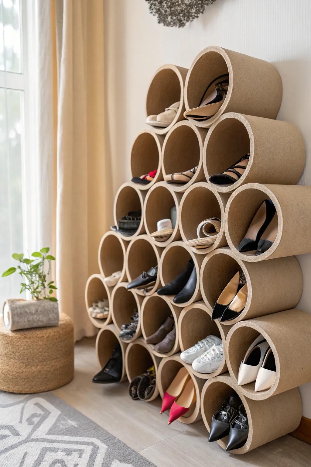 Step into sustainability with these chic, eco-friendly cardboard tube cubbies—your shoes never looked so good!