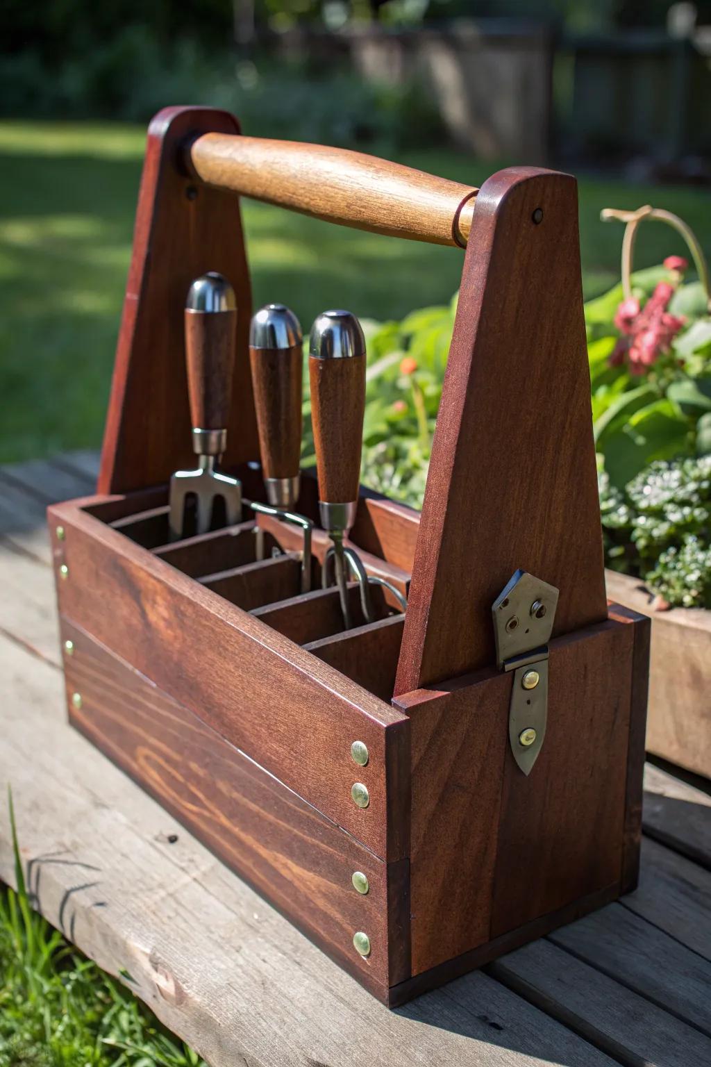 Elevate your gardening with a handcrafted wooden caddy that combines functionality with timeless craftsmanship.