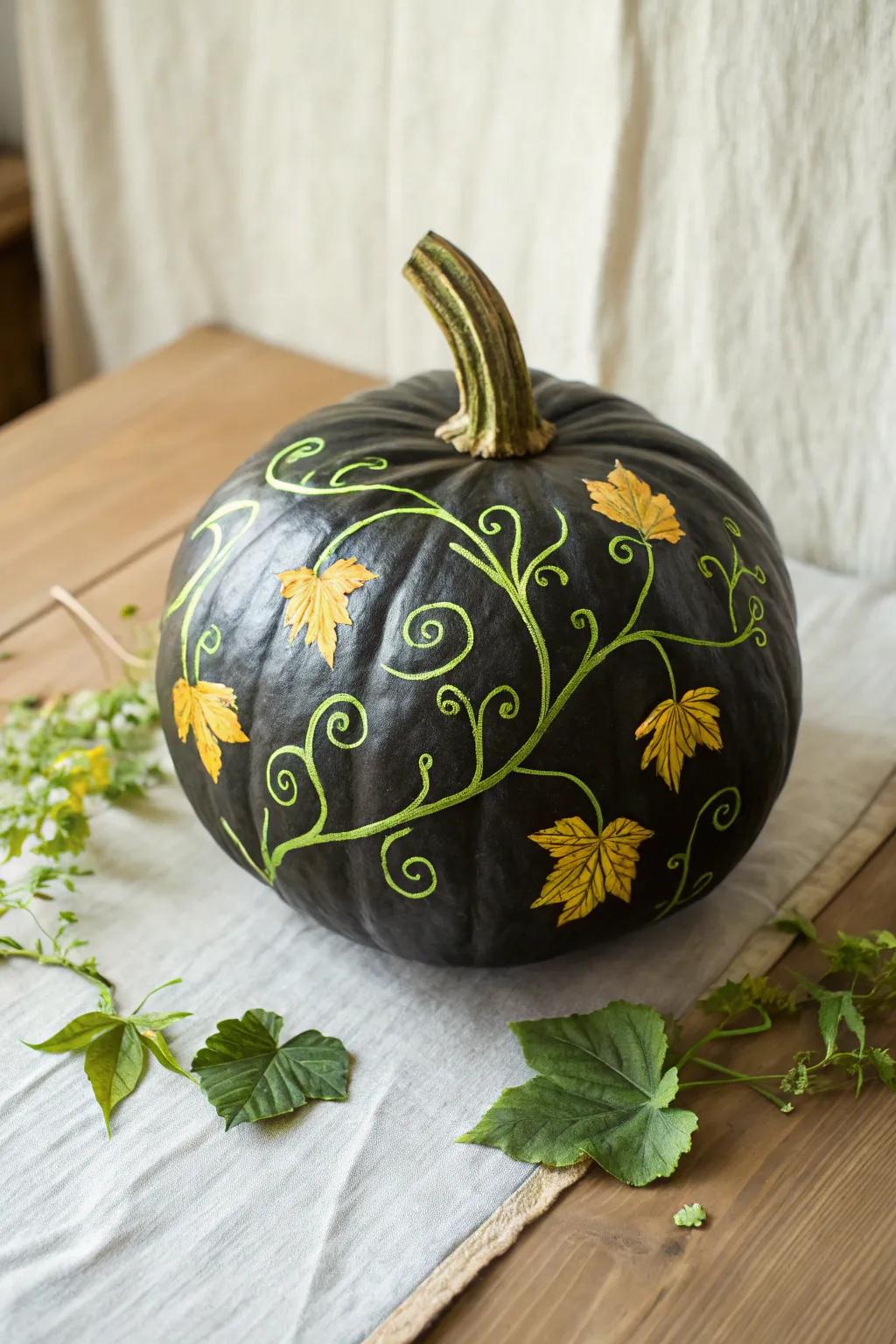 Embrace natural beauty with colorful vines wrapping your pumpkin in vibrant elegance.