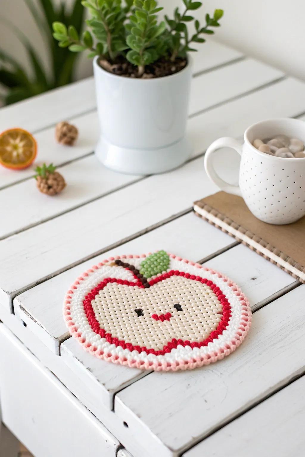 Elevate your table decor with these charming apple-shaped perler bead coasters – the perfect blend of minimalism and boho chic!