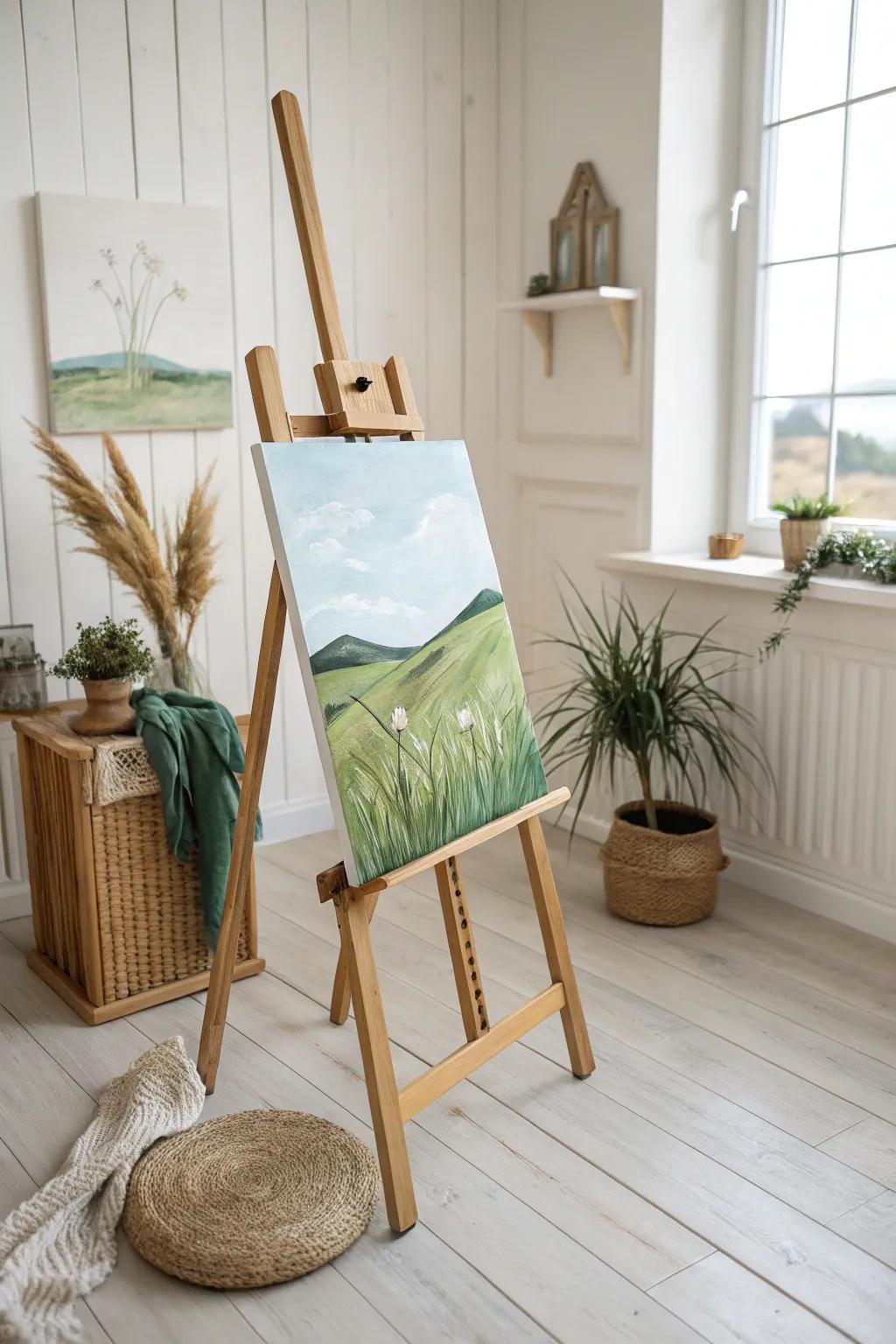 Embrace simplicity with a minimalist meadow painting that lets colors breathe.