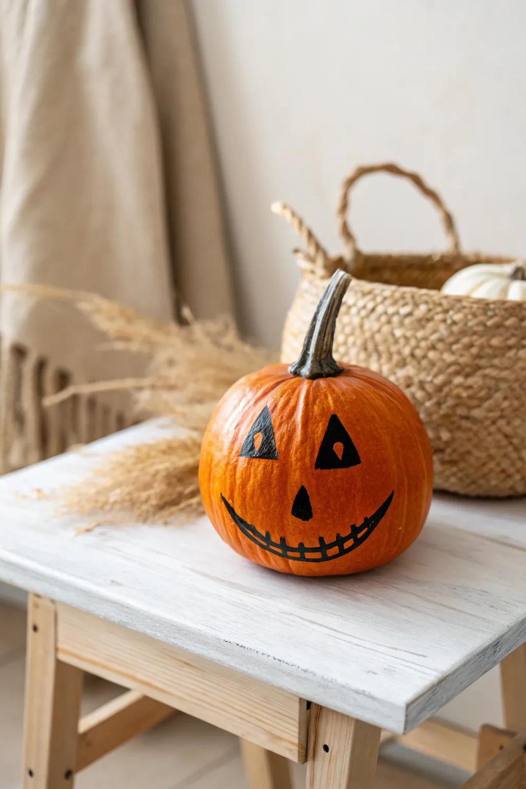 Embrace the Halloween spirit with a charming painted jack-o'-lantern!