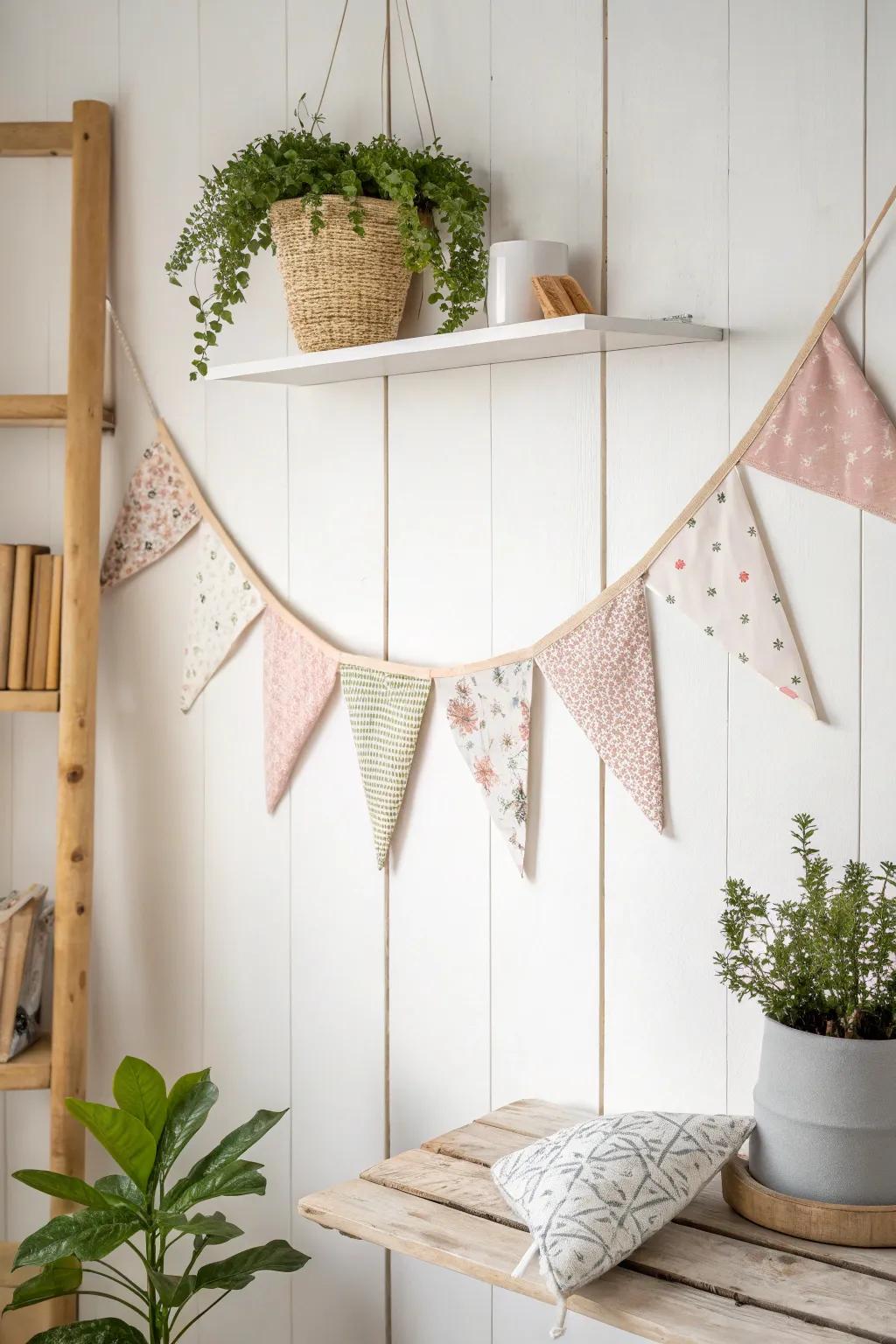 Transform your space with the simple elegance of fabric bunting—where Scandinavian minimalism meets boho charm.