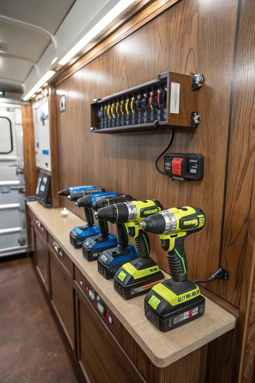 Power up with precision: Elevate your trailer setup with a dedicated charging station that keeps your tools ready for action.