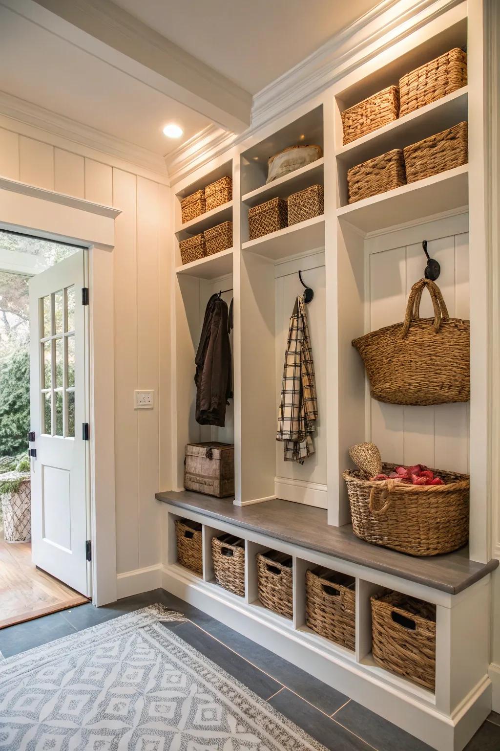 Storage solutions keep the entryway organized and clutter-free.