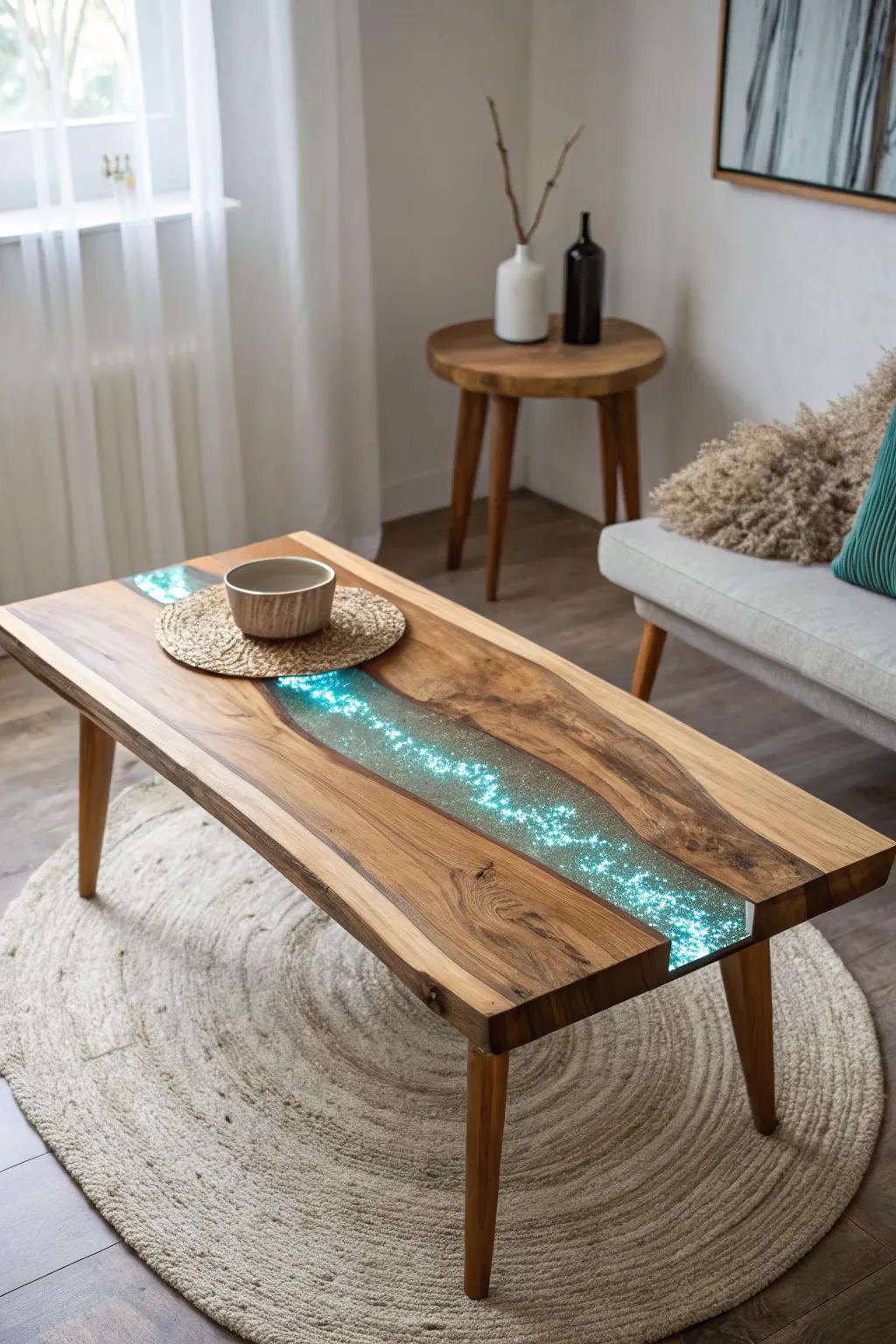 Illuminate your nights with the enchanting glow of this handcrafted epoxy coffee table, where Scandinavian simplicity meets magical allure.