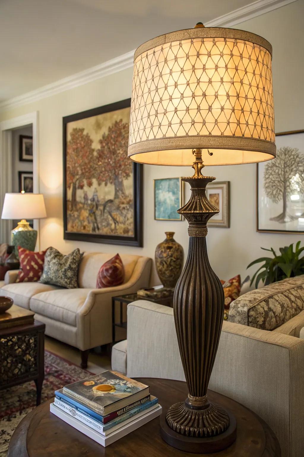 Statement pieces add personality to this European-style living room.