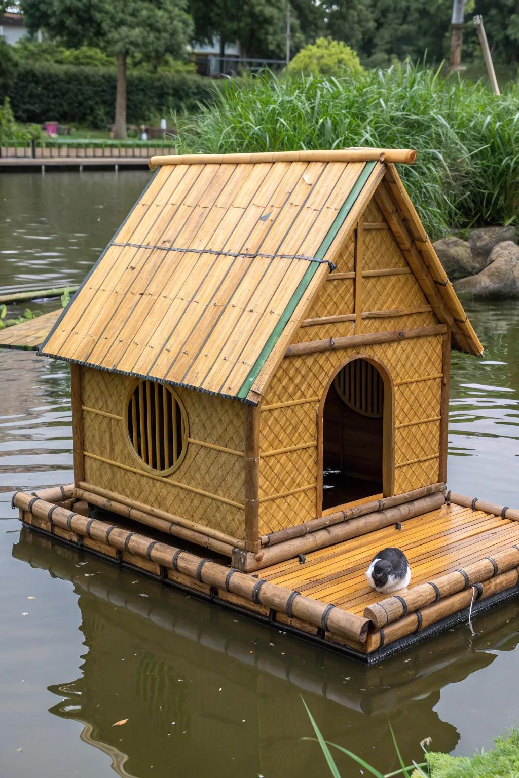 Craft Your Eco-Friendly Haven: A Stylish Floating Duck House Made from Bamboo and Recycled Plastic.