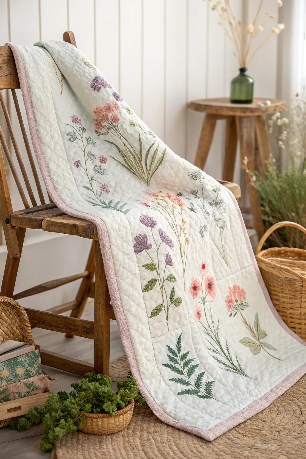 Embrace nature's charm with the Wildflower Whimsy quilt, where spontaneity meets craftsmanship.