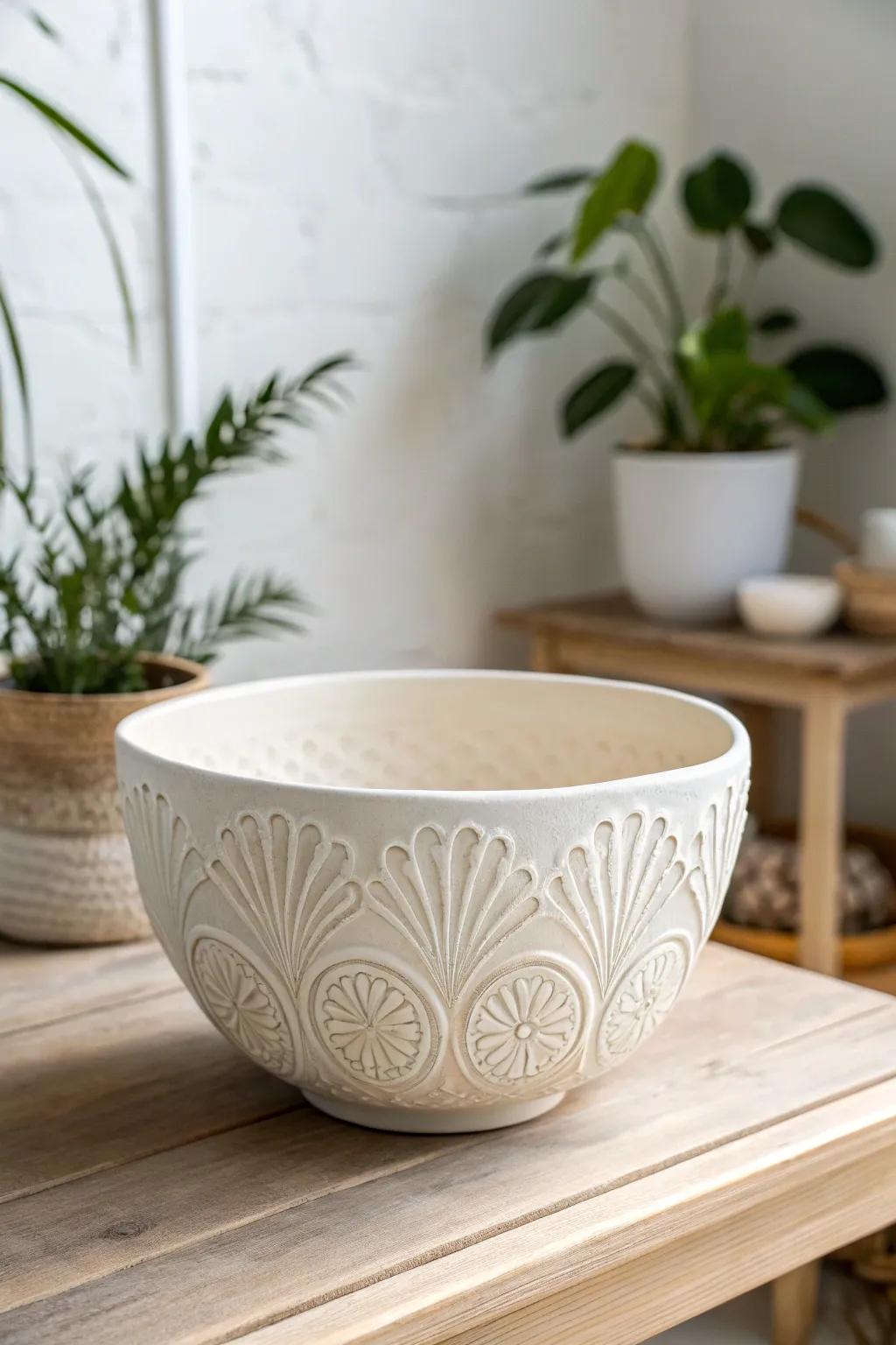 Elevate your pottery with the art of foam stamping; where simplicity meets elegance.