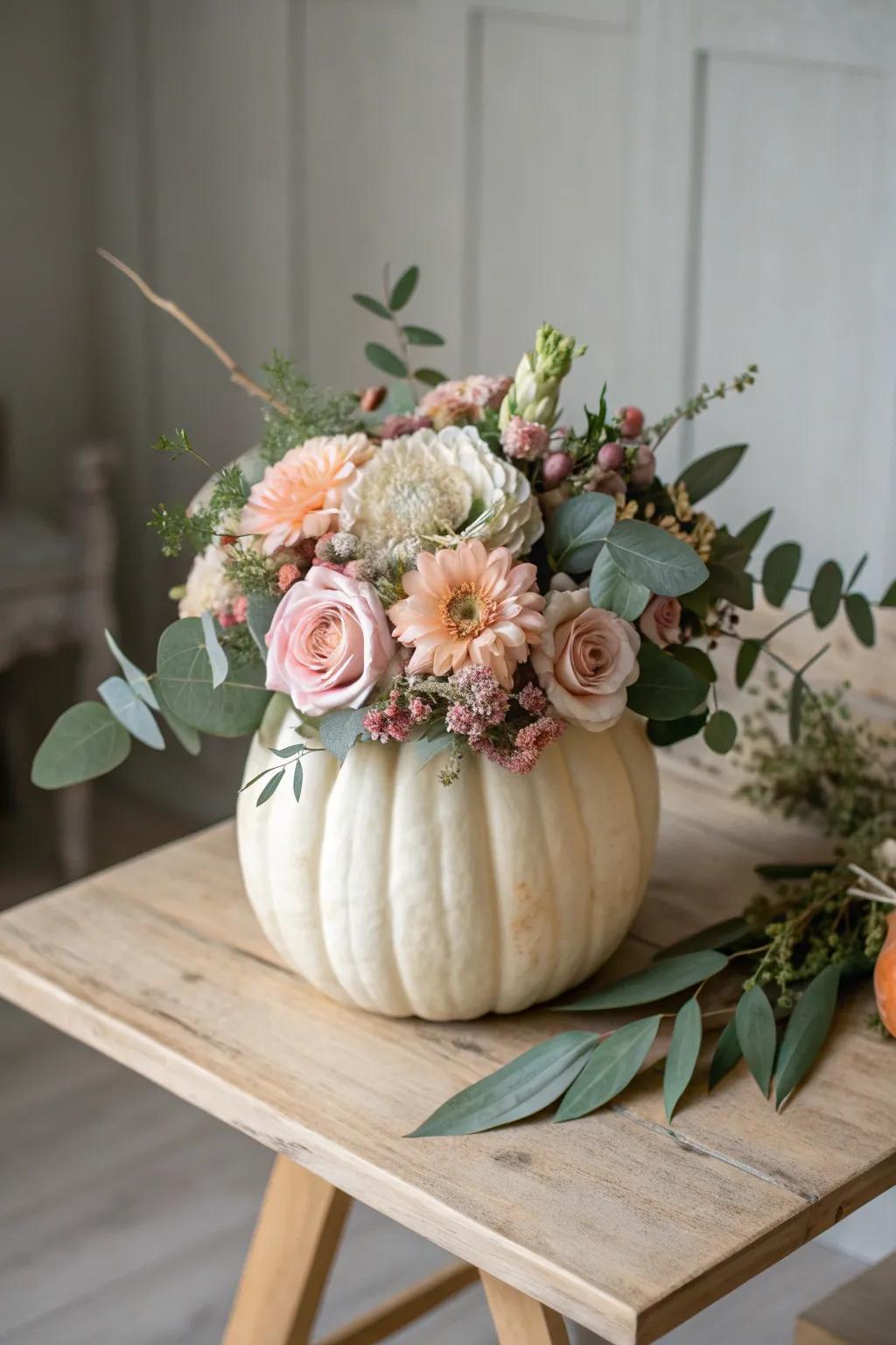 Transform your space with this elegant floral pumpkin centerpiece—where minimalism meets bohemian charm.