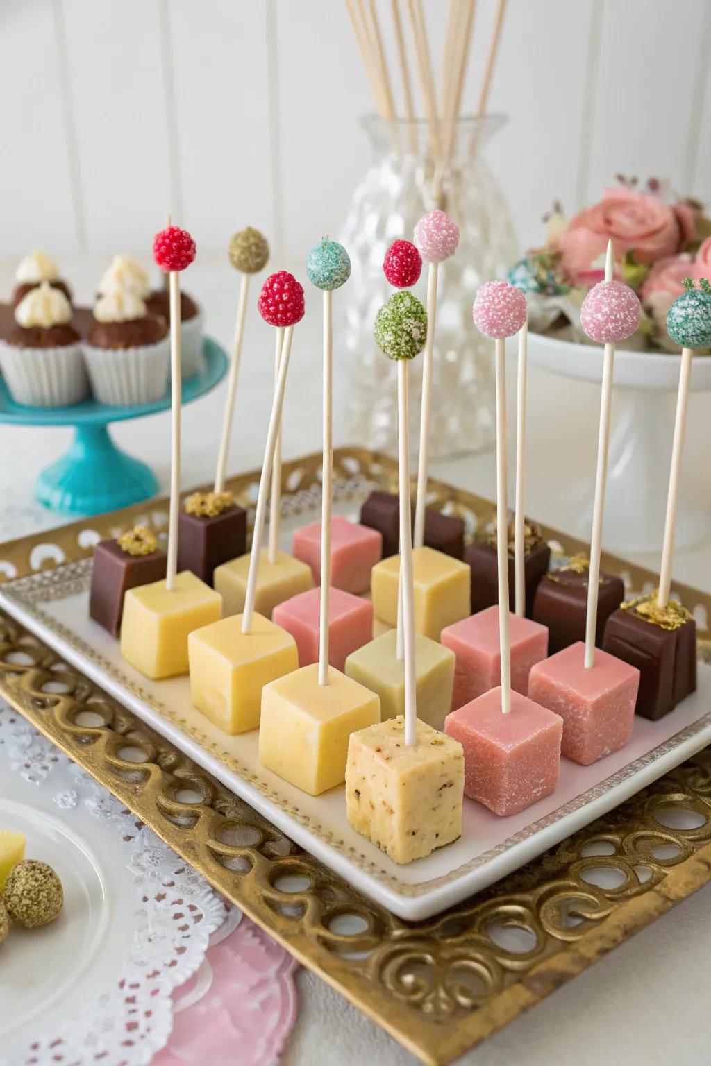 Fudge pops elegantly displayed for easy enjoyment.