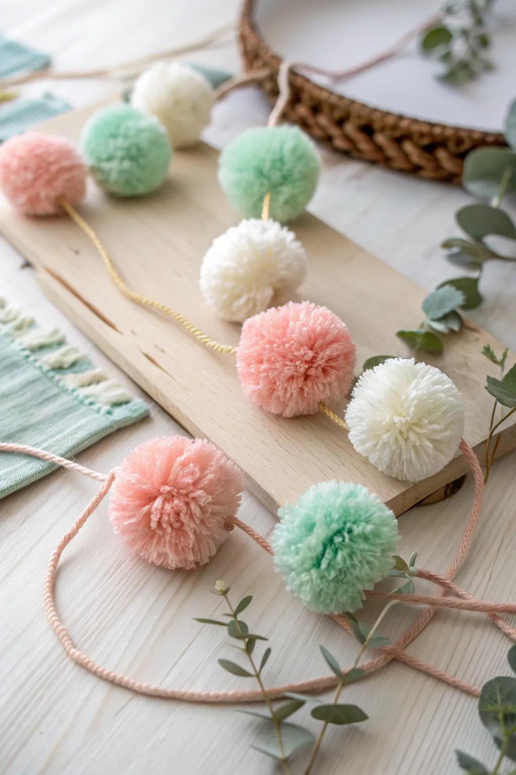 Add a cozy touch to your festive decor with a charming pom pom garland, blending simplicity with a hint of bohemian style.