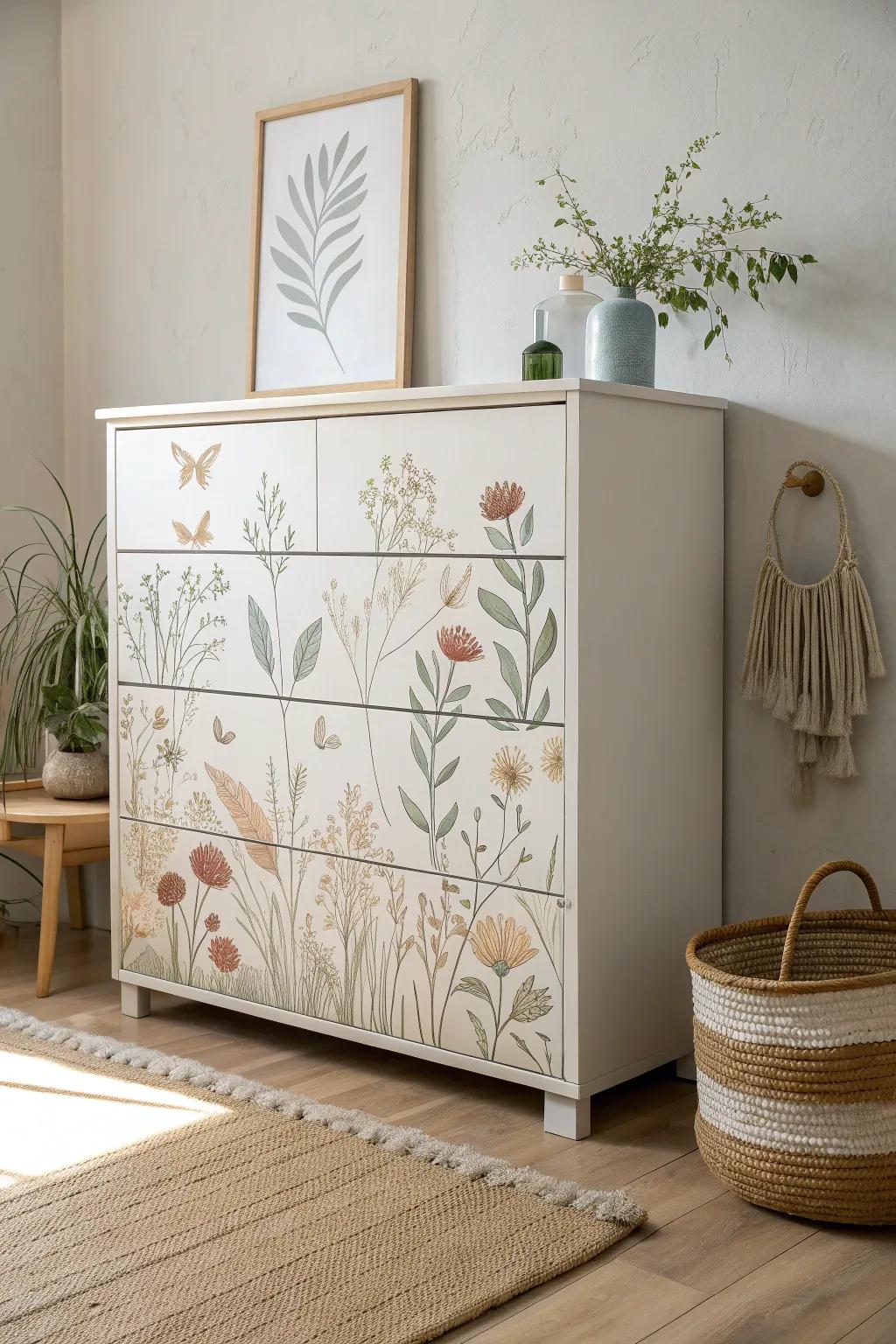 Transform your space with a mural-inspired dresser design that blends artistry with minimalist elegance.