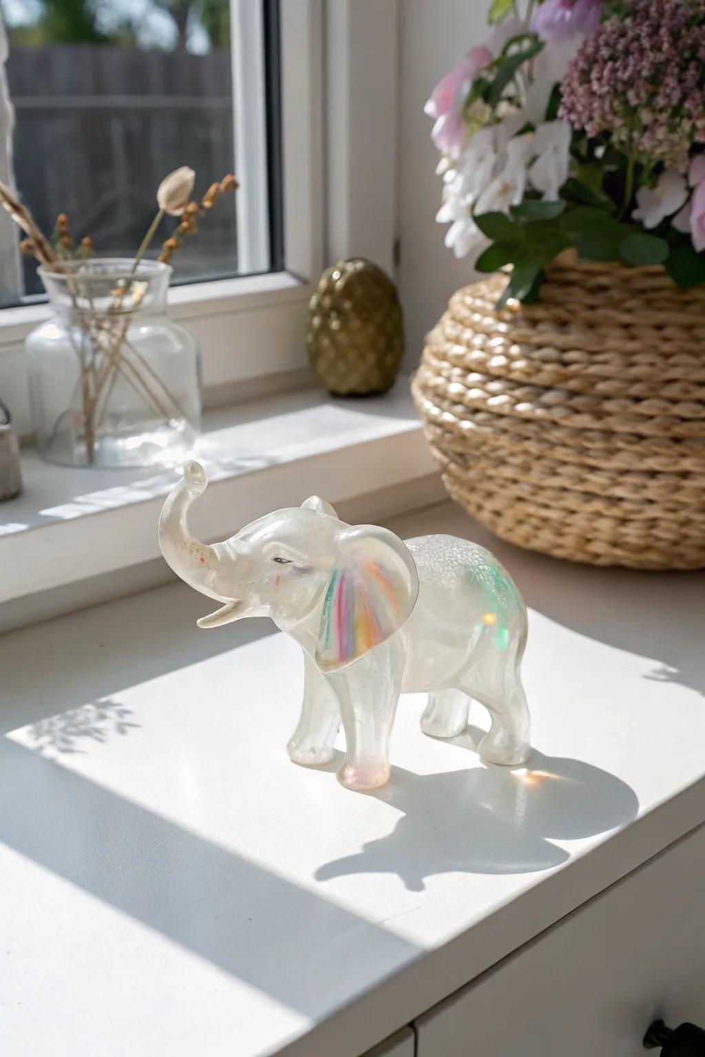 Delight in the charm of this miniature glass elephant, a perfect blend of artistry and simplicity for your workspace.