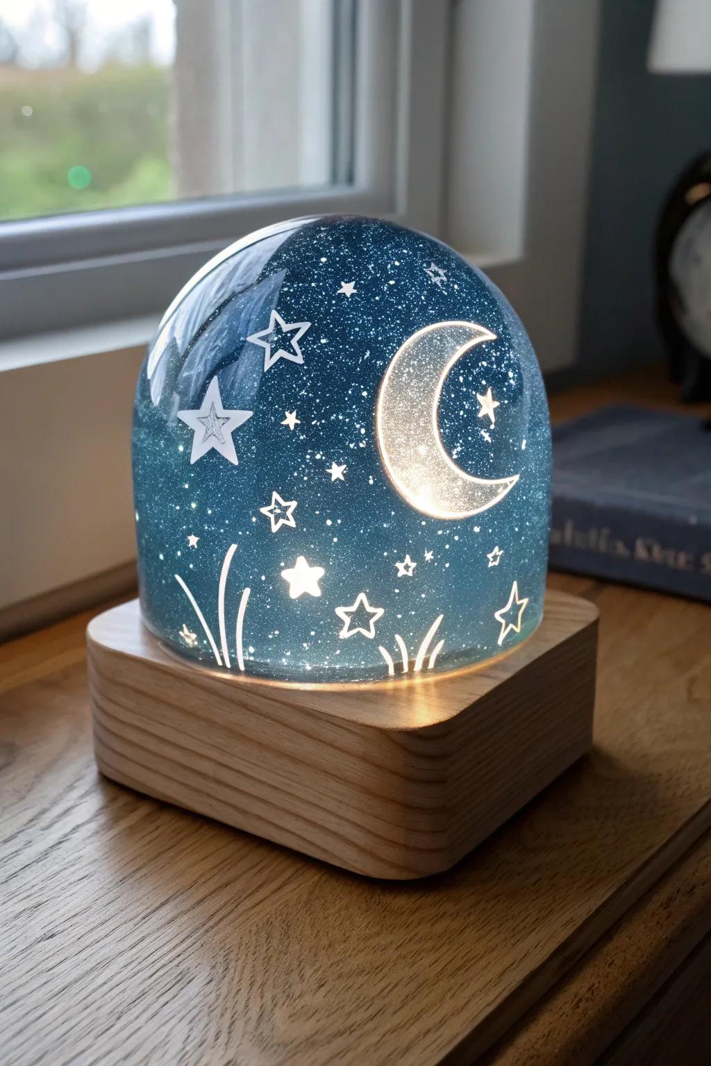 Illuminate your nights with a touch of the cosmos. This handcrafted fused glass night light brings the starry sky indoors with minimalist elegance.
