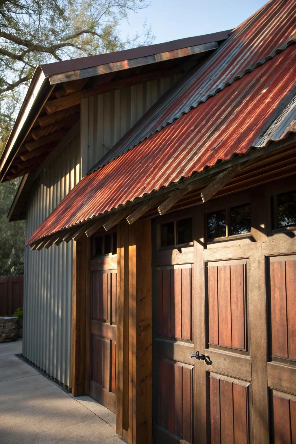 Embrace industrial charm with a rugged corrugated metal eyebrow roof.