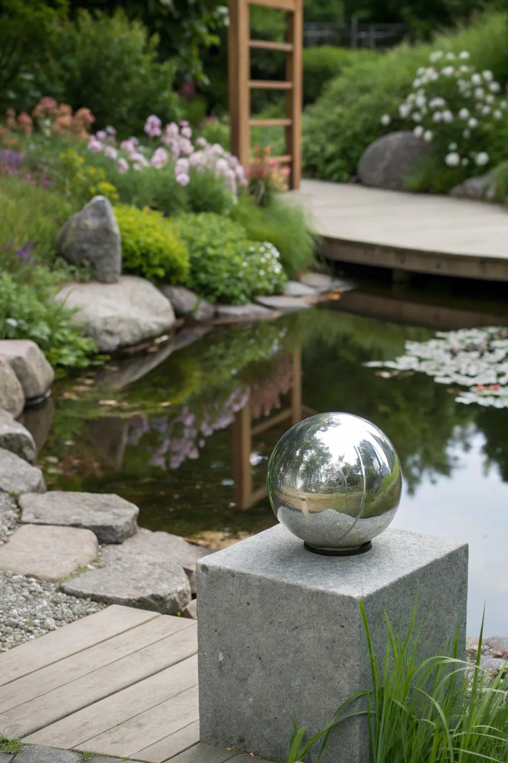 Reflect elegance in your garden with a timeless silver gazing ball.