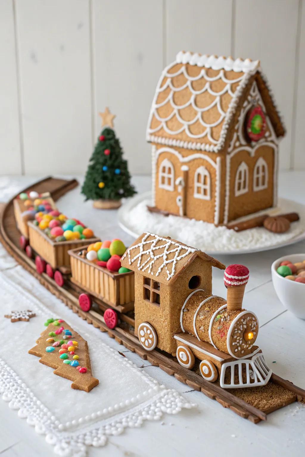 All aboard the sweetest ride! This gingerbread train adds a whimsical touch to your holiday decor.
