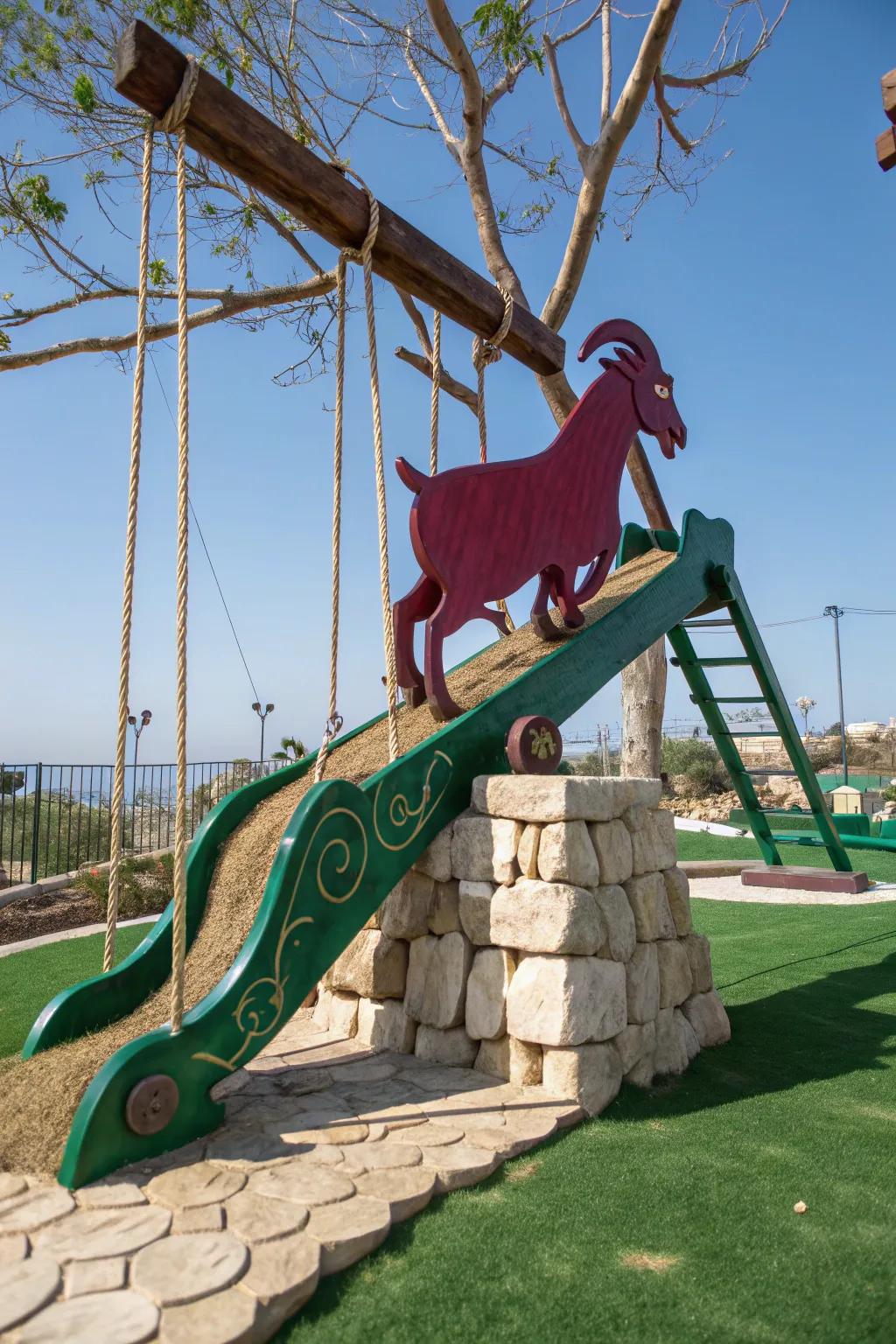 Unleash the fun: A masterfully crafted goat playground that marries tradition with play.
