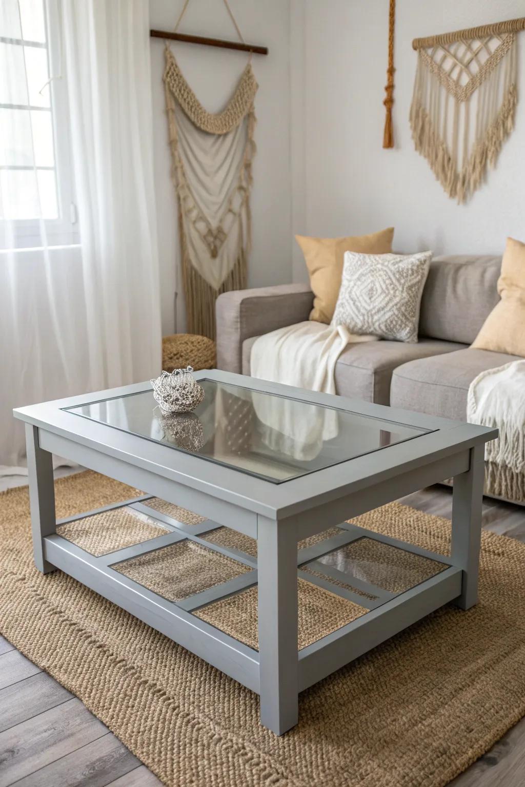 Elevate your space with the understated charm of a gray coffee table, where simplicity meets style.