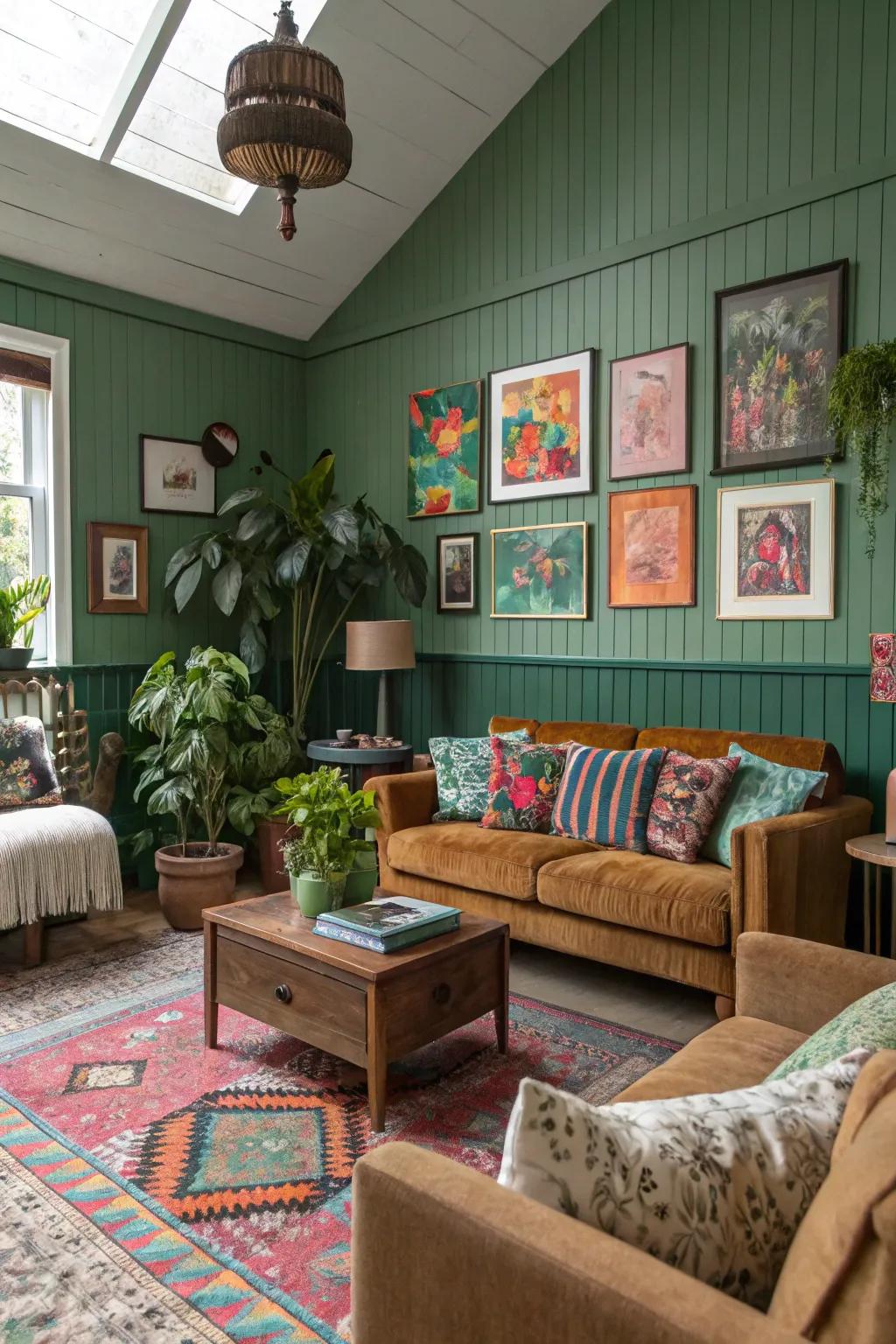 An eclectic living room with vibrant personality.