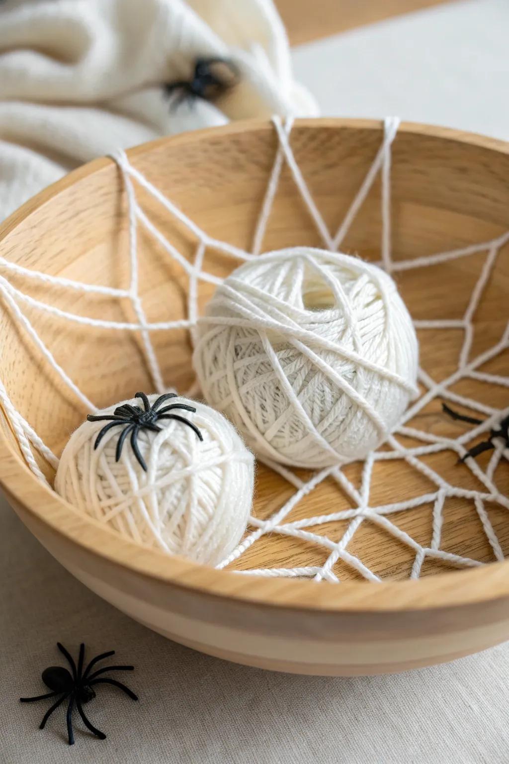 Elevate your Halloween decor with a touch of minimalist elegance — a spider web candy bowl that’s both spooky and stylish.