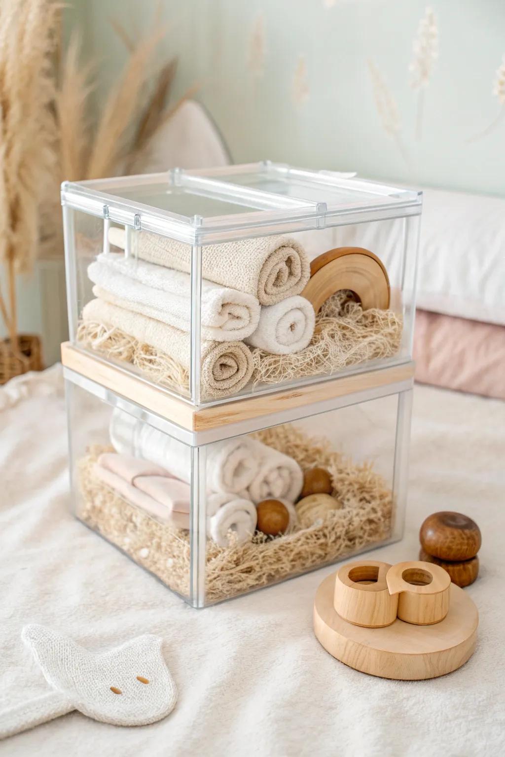 Create a chic vertical hamster haven with stackable bins that blend functionality and style seamlessly.